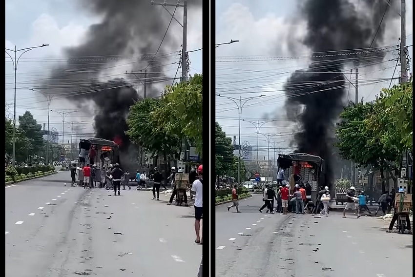 The truck was on fire, dozens of people helped the driver 