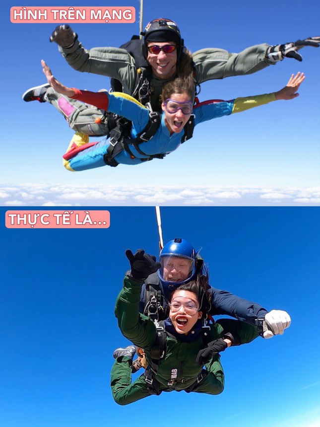 Minh Tú thử sức với môn nhảy dù, loạt ảnh 'phiêu' trên trời làm fan cười ngất - Ảnh 2.