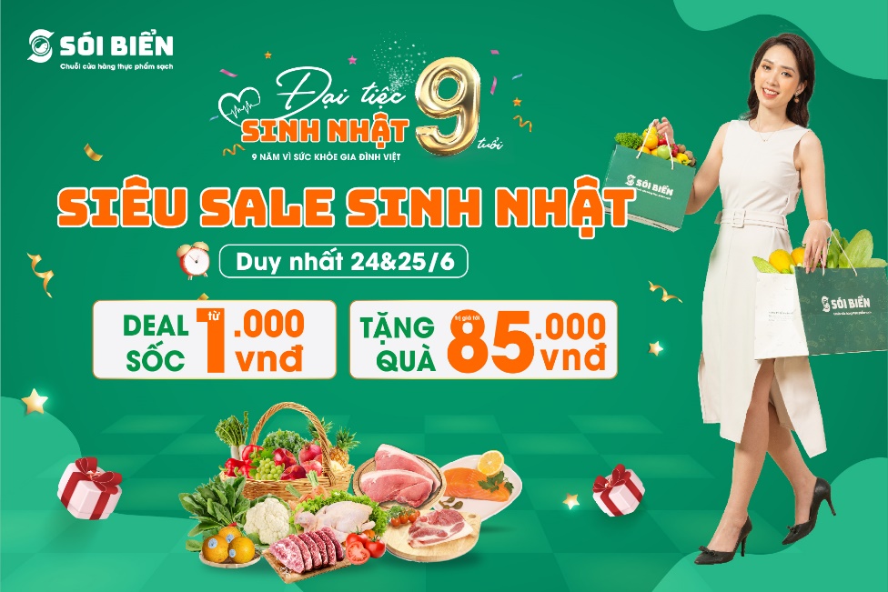 Chuỗi cửa hàng thực phẩm sạch Sói Biển siêu sale mừng sinh nhật 9 tuổi - Ảnh 1. Chuỗi cửa hàng thực phẩm sạch Sói Biển siêu sale mừng sinh nhật 9 tuổi - Ảnh 1.