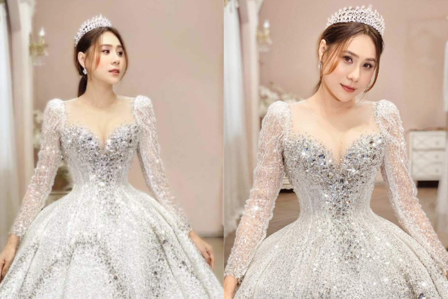 Sao Việt đọ váy cưới: Hồ Bích Trâm chi nửa tỷ, Minh Hằng diện cùng hãng với Paris Hilton - Ảnh 4.