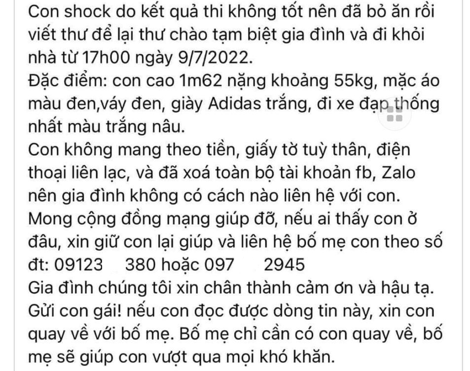 MXH nhốn nháo sau kỳ thi vào lớp 10: Chỗ này 'khoe' thành tích, chỗ kia tìm trẻ bỏ nhà ra đi... - Ảnh 1.