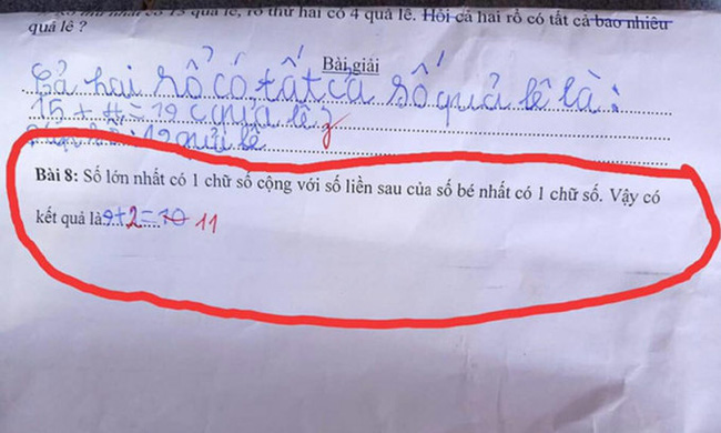 Phép tính 9 1=10 của học sinh bị gạch sai, cô giáo đưa ra đáp án khiến cư dân mạng tròn mắt ngạc nhiên - Ảnh 1.