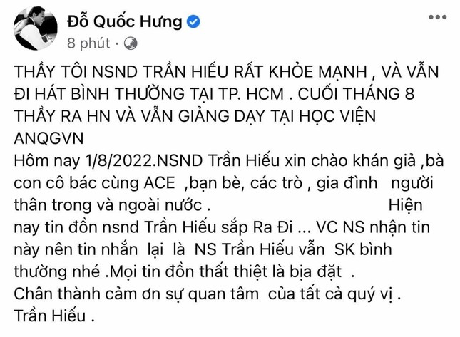 Vợ NSND Trần Hiếu bác bỏ tin đồn nghệ sĩ ốm &quot;thập tử nhất sinh, khó qua khỏi&quot; - Ảnh 2.