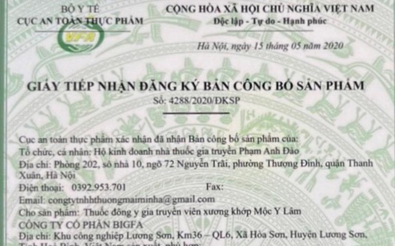 Sản phẩm Thuốc đông y gia truyền viên xương khớp Mộc Y Lâm giả mạo giấy công bố - Ảnh 1.