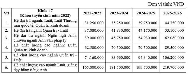 Trường ĐH Luật TPHCM công bố học phí mới: Cao nhất 165 triệu đồng/năm - Ảnh 2.