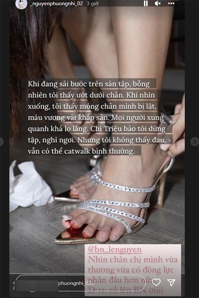 Hé lộ hình ảnh Á hậu Bảo Ngọc tập catwalk đến chảy máu chân khiến fans xót xa - Ảnh 2.