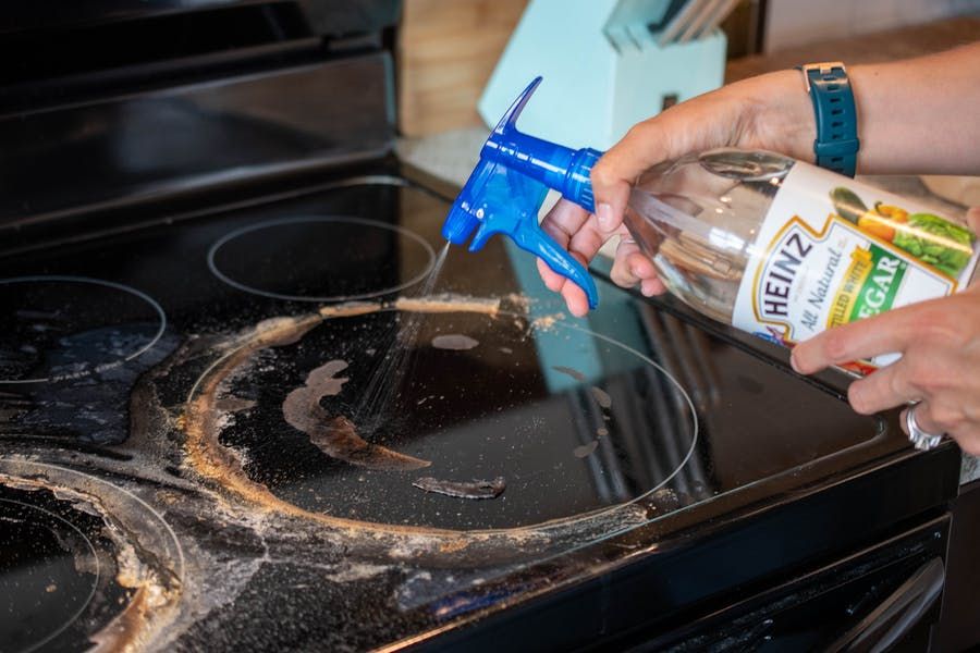 Removing burnt food from glass countertops