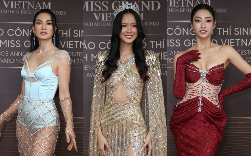 Á hậu Bảo Ngọc nổi bật với chiều cao khủng giữa dàn mỹ nhân trên thảm đỏ họp báo Miss Grand Vietnam 2022