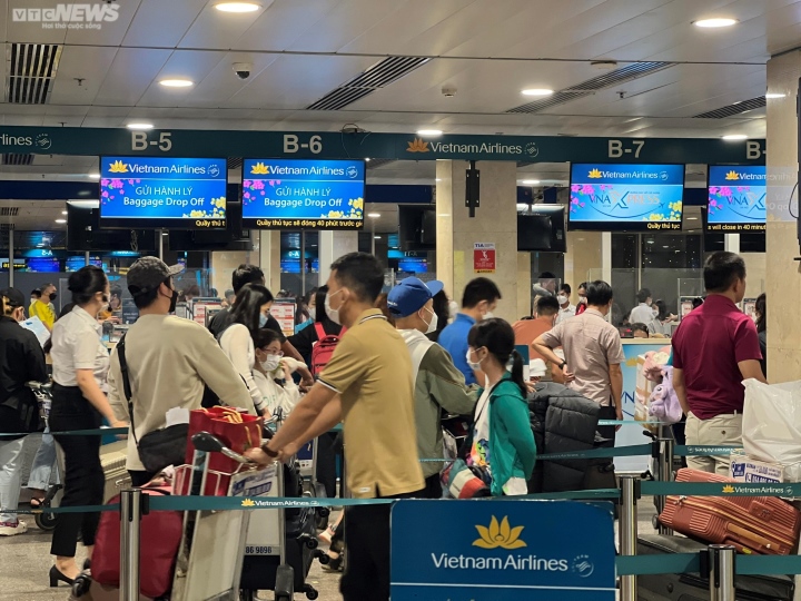 Hành khách vạ vật ở sân bay Tân Sơn Nhất đợi chuyến bay về quê đón Tết - Ảnh 2.