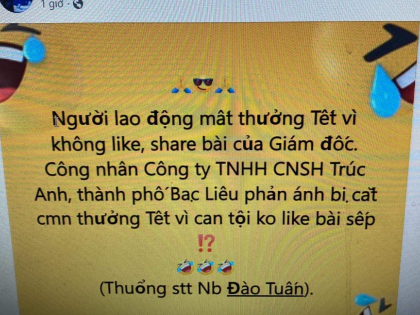 Thực hư việc công nhân bị cắt thưởng Tết do... không like, share bài của sếp - Ảnh 1. Thực hư việc công nhân bị cắt thưởng Tết do... không like, share bài của sếp - Ảnh 1.