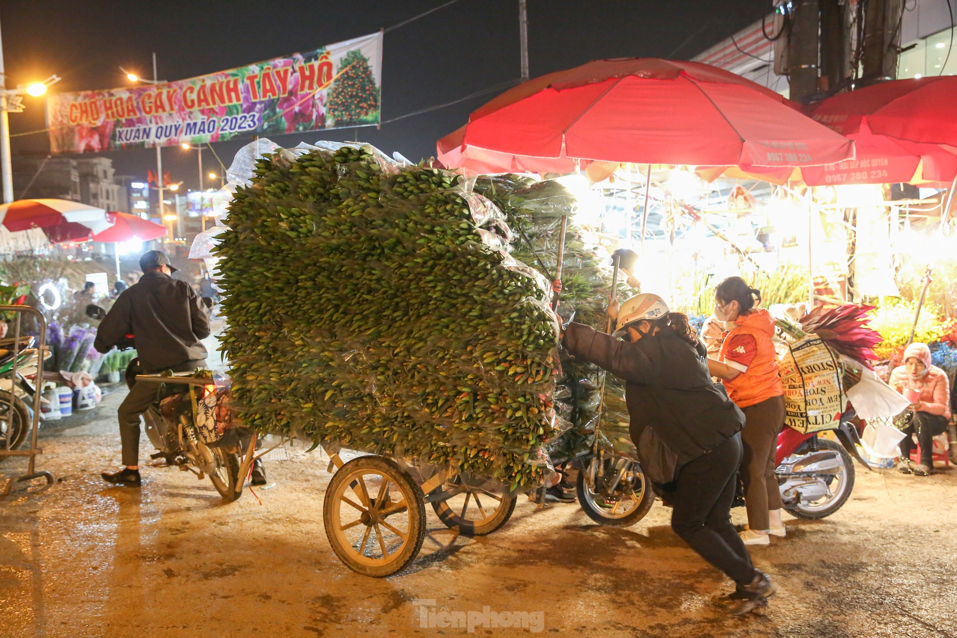 Đêm không ngủ ở chợ hoa lớn nhất Hà Nội giáp Tết - Ảnh 1.