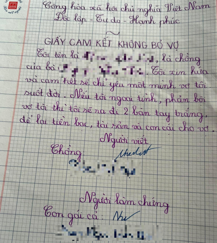 Bé gái soạn &quot;giấy cam kết không bỏ vợ&quot; cho bố ký, đọc nội dung mà toát mồ hôi - Ảnh 1.