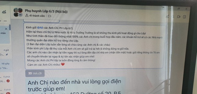 Sau lệnh cấm thu, nhiều trường học ở TPHCM vội vàng trả lại tiền &quot;quỹ lớp&quot; - Ảnh 1.