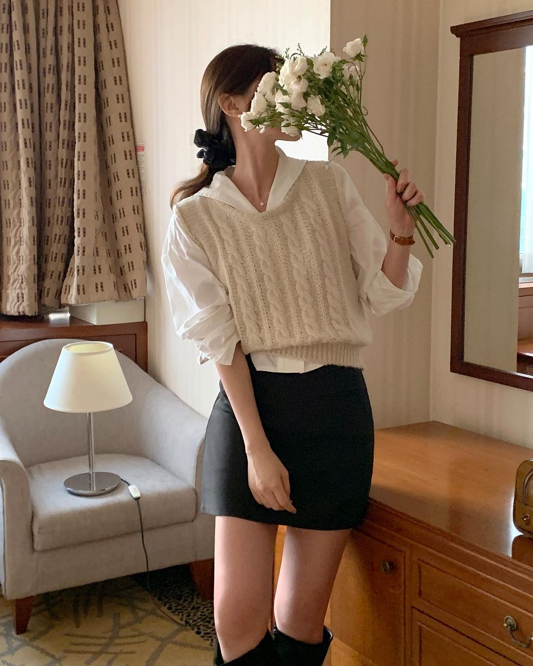 ORDER) Set MORAN váy sơ mi + Áo vest len gile dáng dài thắt eo công sở sang  trọng trẻ trung Hàn Quốc | Shopee Việt Nam