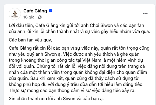 Cafe Giảng xin lỗi sau khi được cho thiếu tôn trọng thành viên nhóm Super Junior - Ảnh 2.
