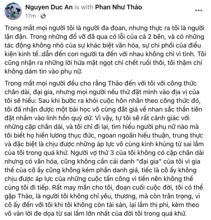 Chồng Phan Như Thảo khẳng định vợ khác hoàn toàn với những &quot;phụ nữ chỉ sống vì tiền&quot; - Ảnh 1.