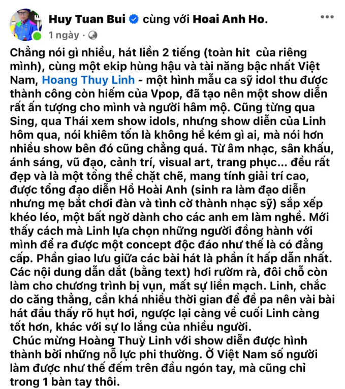 Hoàng Thuỳ Linh tránh nhắc đến, nhưng từ NS Huy Tuấn đến đạo diễn sân khấu đều xác nhận Hồ Hoài Anh là tổng đạo diễn Vietnamese Concert - Ảnh 3.