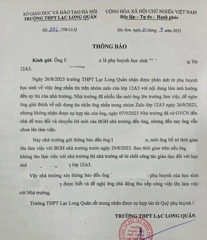 Vụ bố phản ánh, con bị từ chối giáo dục: Trường nói chỉ “doạ” để phụ huynh lên làm việc - Ảnh 1.