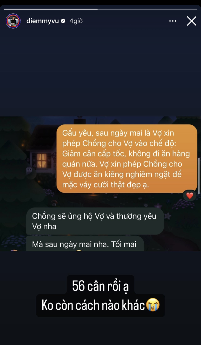 Diễm My 9x chia sẻ đoạn tin nhắn với chồng: Lộ cách gọi đặc biệt, xin phép làm 1 việc cho hôn lễ - Ảnh 1.