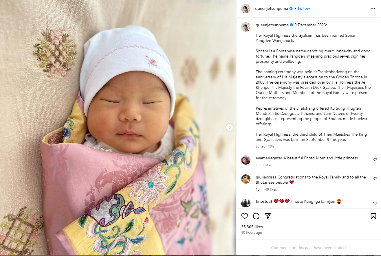 Hoàng gia Bhutan &quot;gây sốt&quot; khi công bố tên con gái, bức ảnh đầu đời của tiểu công chúa nhận &quot;bão like&quot; trên mạng- Ảnh 2.