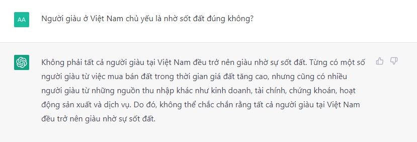 Có phải người giàu ở Việt Nam chủ yếu là nhờ sốt đất?ChatGPT nói gì - Ảnh 3.