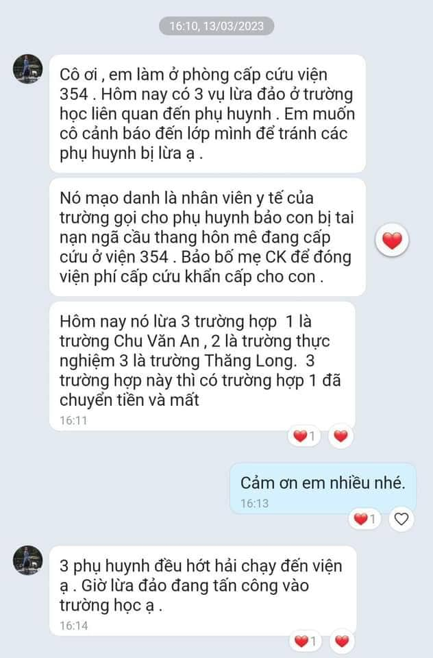 Hà Nội xuất hiện chiêu mạo danh giáo viên lừa phụ huynh 'Con đang cấp cứu, chuyển tiền ngay để nhập viện&quot; - Ảnh 2.