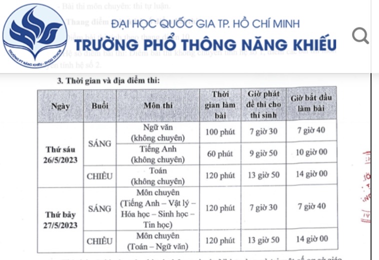 Trường Phổ thông năng khiếu công bố chỉ tiêu tuyển sinh lớp 10 - Ảnh 2.