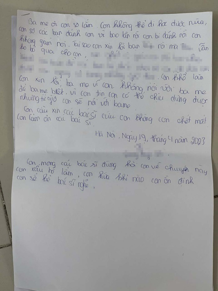 Lá thư của nữ sinh lớp 8 bị đánh đập hội đồng đến mức nhập viện: Ba mẹ ơi, con sợ lắm - Ảnh 2.