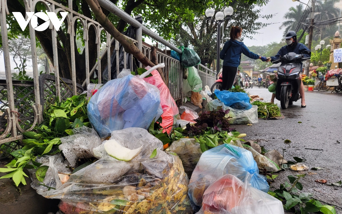 Chợ cóc ngang nhiên lấn chiếm vỉa hè và lòng đường ở Hà Nội - Ảnh 5.