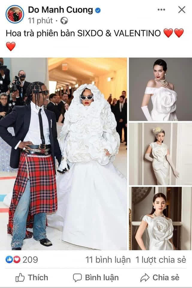 NTK Đỗ Mạnh Cường so sánh váy dự Met Gala của Rihanna với đồ mình thiết kế khiến netizen đồng loạt phản pháo - Ảnh 1.