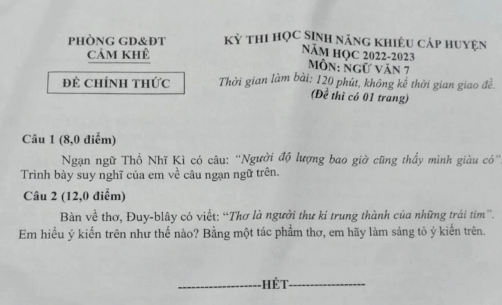 Đề Văn lớp 7 'khó như thi học sinh giỏi quốc gia', Phòng GD&ĐT lên tiếng - Ảnh 1.