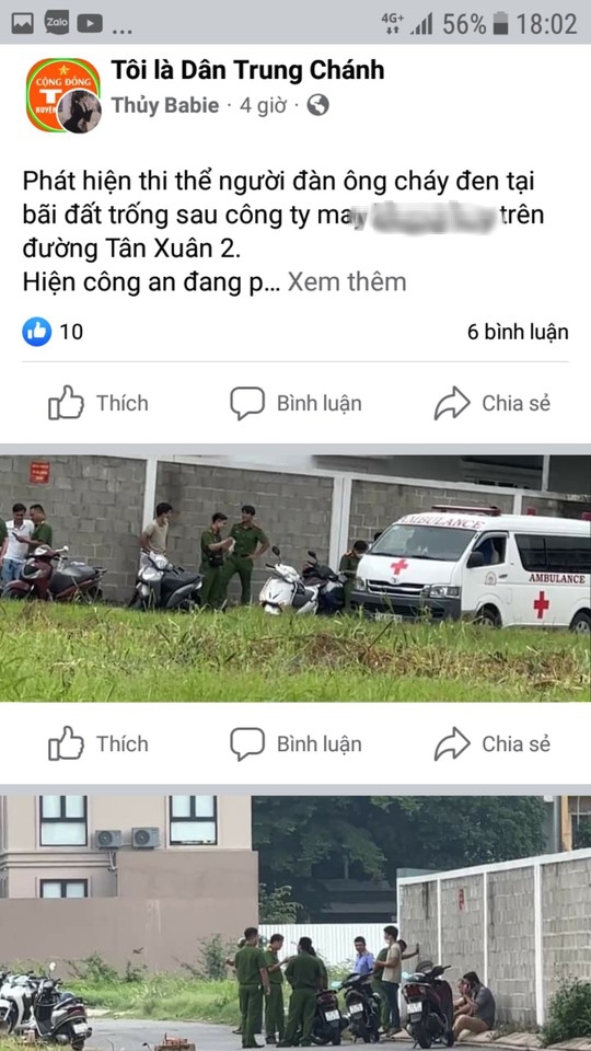 Sự thật về thông tin xác người đàn ông cháy đen ở Hóc Môn, TP HCM - Ảnh 1.