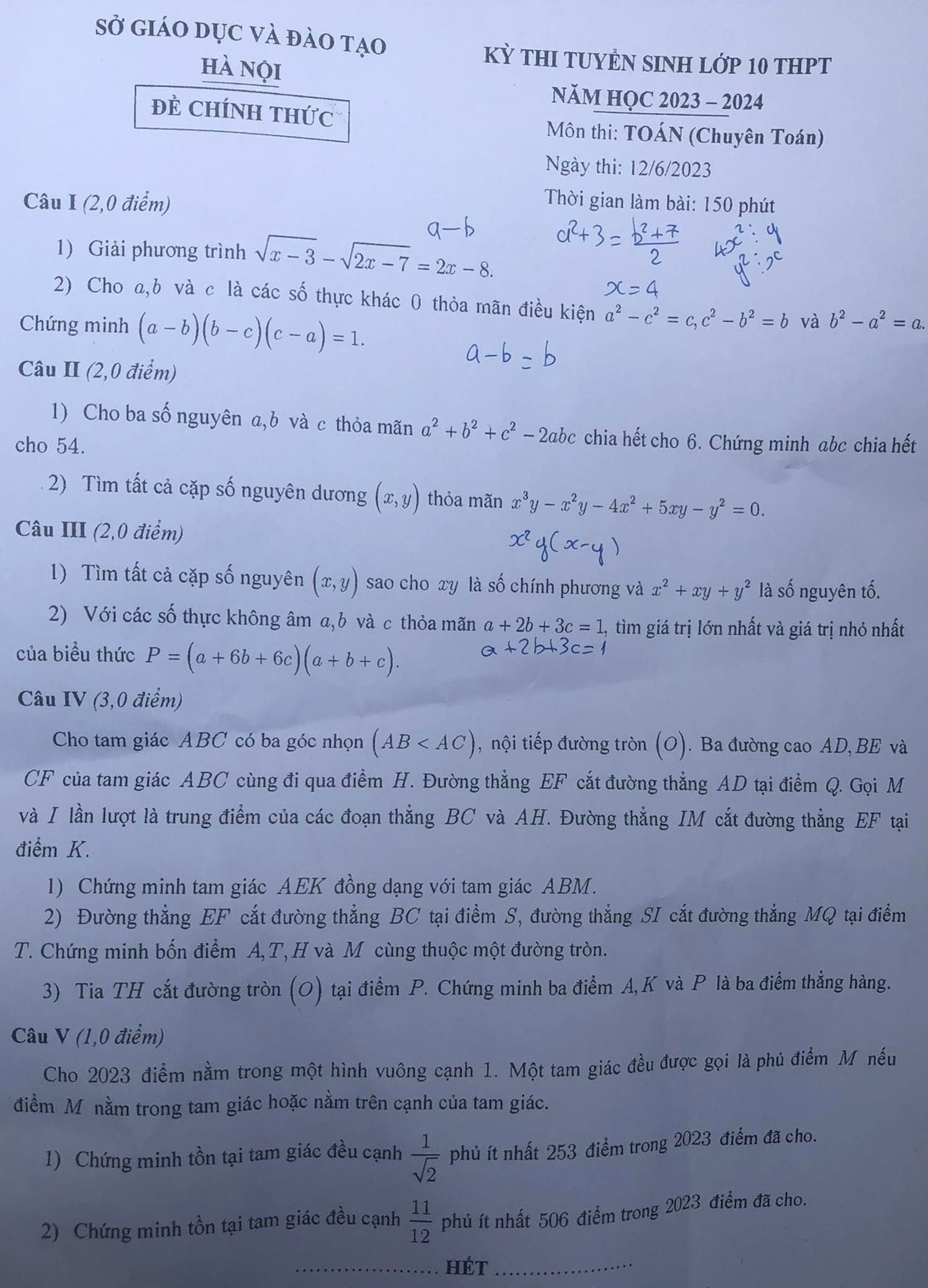 Đề thi chuyên Toán lớp 10 Hà Nội - Ảnh 1.