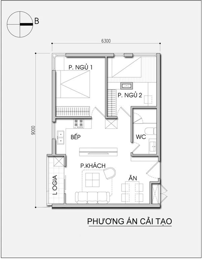 Cải tạo và bố trí nội thất căn hộ 56 mét vuông thoáng đãng cho gia đình trẻ - Ảnh 2.