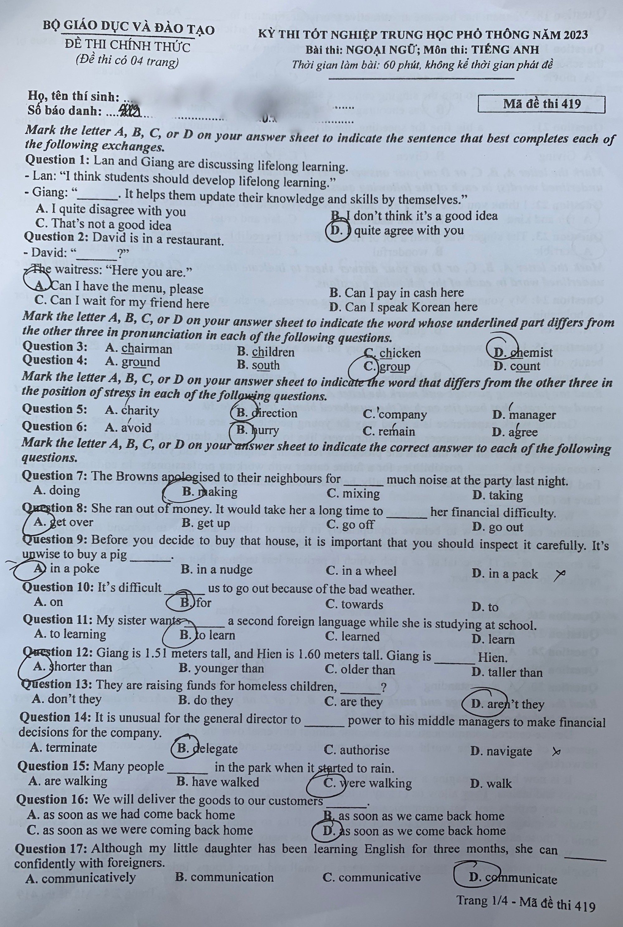 Đề thi tốt nghiệp THPT 2023 môn tiếng Anh chính xác nhất - Ảnh 1.
