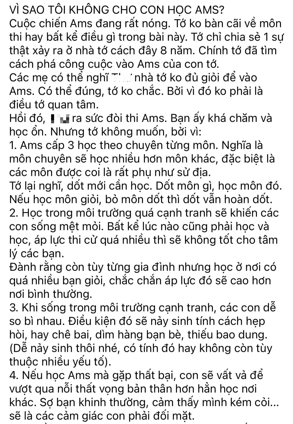 Phụ huynh chia sẻ &quot;không cho con học trường Ams&quot; thổi bùng tranh cãi - Ảnh 1.