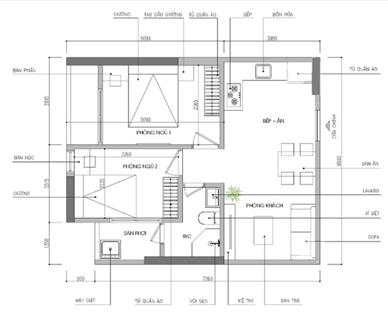Tư vấn bố trí nội thất hợp lý căn hộ 49m2 cho gia đình 3 người - Ảnh 2. Tư vấn bố trí nội thất hợp lý căn hộ 49m2 cho gia đình 3 người - Ảnh 2.