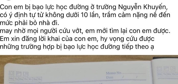 Vụ phụ huynh tố cáo con bị bạo lực: Nhật ký nam sinh viết gì? - Ảnh 1. Vụ phụ huynh tố cáo con bị bạo lực: Nhật ký nam sinh viết gì? - Ảnh 1.