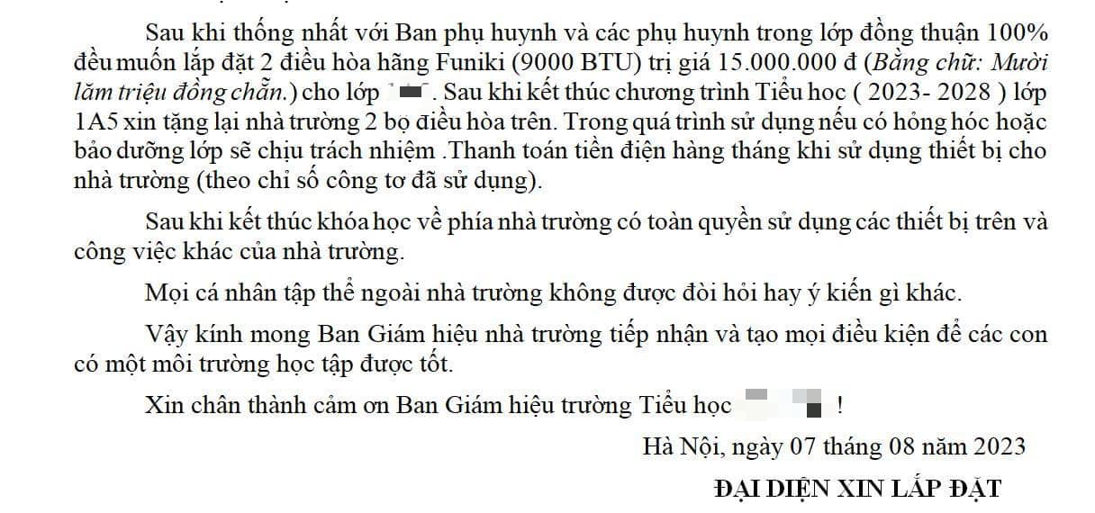 Tranh luận gay gắt chuyện &quot;muốn lắp điều hòa cho con thì phải tặng lại trường&quot;, phụ huynh nói gì? - Ảnh 1.