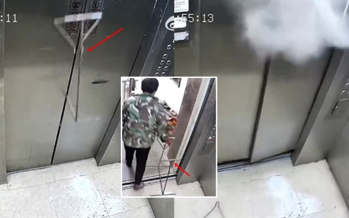 Thang máy phát nổ khi một phụ nữ cố chặn cửa bằng khung sắt