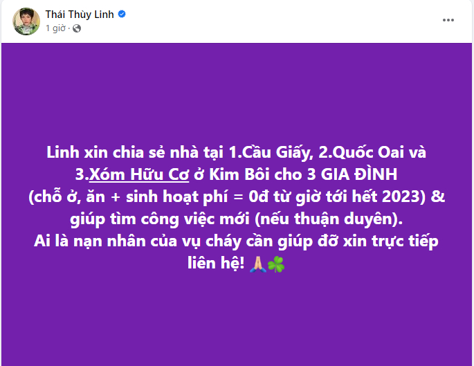 Vụ cháy chung cư mini ở Hà Nội: Thái Thùy Linh hỗ trợ nhà ở, Hồ Ngọc Hà và nhiều sao Việt đau xót chia buồn - Ảnh 1.