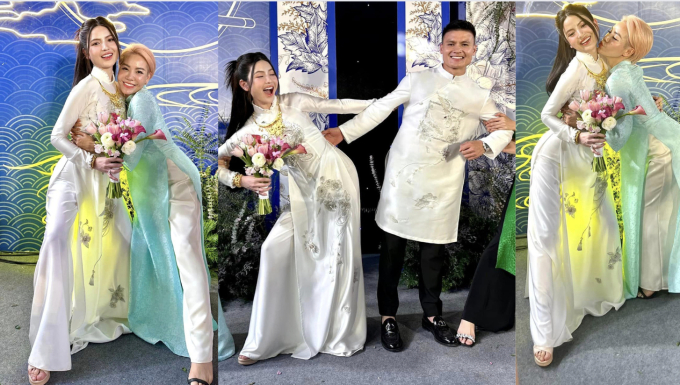 Chu Thanh Huyền &quot;xả vai&quot; cô dâu hiền, tạo dáng cực lầy ở hậu trường đám hỏi với Quang Hải - Ảnh 1.
