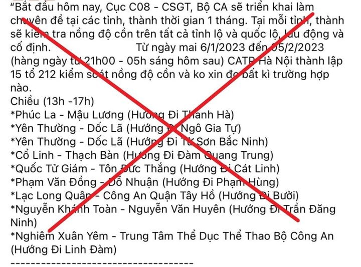 Công an Hà Nội bác tin &quot;lập 15 tổ kiểm soát nồng độ cồn&quot; - Ảnh 1.