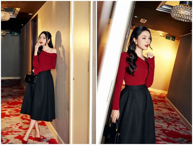 Váy Bầu nhung tăm đỏ đô phối tay trắng gắn nơ xinh xắn-mặc tết,noel cực đẹp  luôn | Shopee Việt Nam