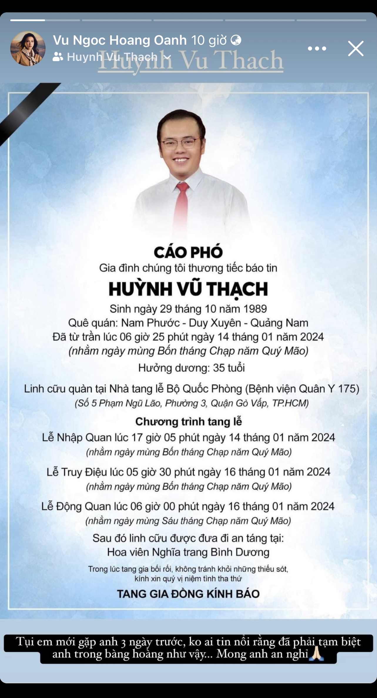 MC Hoàng Oanh bàng hoàng trước tin Huỳnh Vũ Thạch qua đời, tiết lộ xót xa: "Mới gặp anh 3 ngày trước…"- Ảnh 1. MC Hoàng Oanh bàng hoàng trước tin Huỳnh Vũ Thạch qua đời, tiết lộ xót xa: "Mới gặp anh 3 ngày trước…"- Ảnh 1.