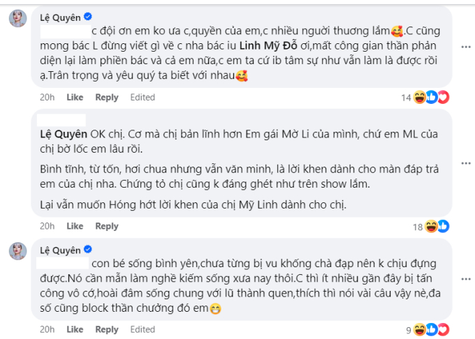 Lệ Quy&ecirc;n ng&agrave;y c&agrave;ng căng: Đ&aacute;p trả antifan ngay dưới b&agrave;i đăng Hồng Nhung k&ecirc;u gọi b&igrave;nh chọn cho ch&aacute;u trai! - Ảnh 3.