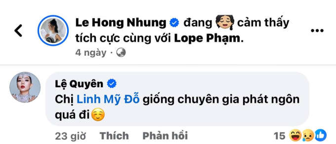 Lệ Quy&ecirc;n ng&agrave;y c&agrave;ng căng: Đ&aacute;p trả antifan ngay dưới b&agrave;i đăng Hồng Nhung k&ecirc;u gọi b&igrave;nh chọn cho ch&aacute;u trai! - Ảnh 1.