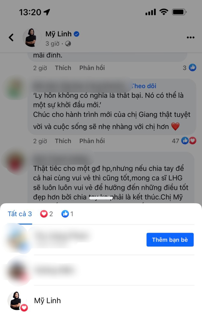 Mỹ Linh phản ứng trước bình luận &quot;tiếc cho gia đình hạnh phúc&quot; trên bài viết về Lưu Hương Giang và chồng cũ - Ảnh 2.