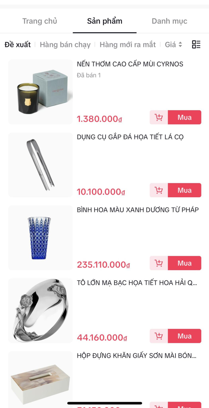 NTK Thái Công mở gian hàng trên TikTok Shop: Toàn đồ xa xỉ giá &quot;trên trời&quot;, mới chỉ bán được... 1 hũ nến - Ảnh 3.