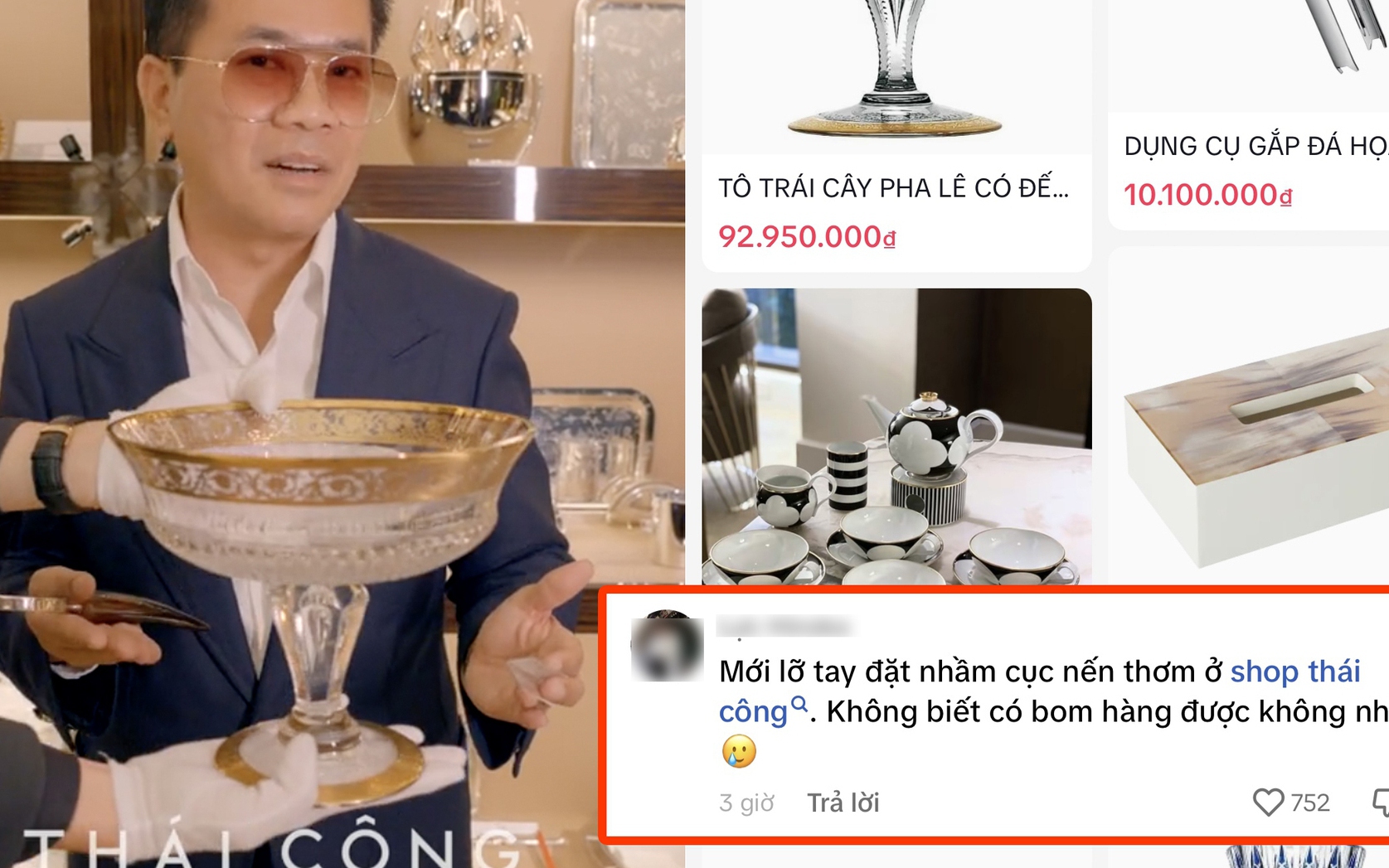 Shop bát đĩa nhà giàu của Thái Công rần rần trên TikTok: Người định &quot;bom&quot; hàng, kẻ chờ sale để săn deal 1k